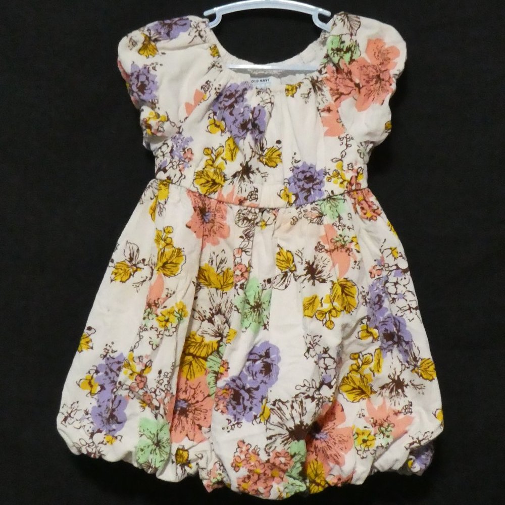 OLD NAVY | 3T | Lined Floral Corduroy Short Sleeve Dress | Coconut Milk Color